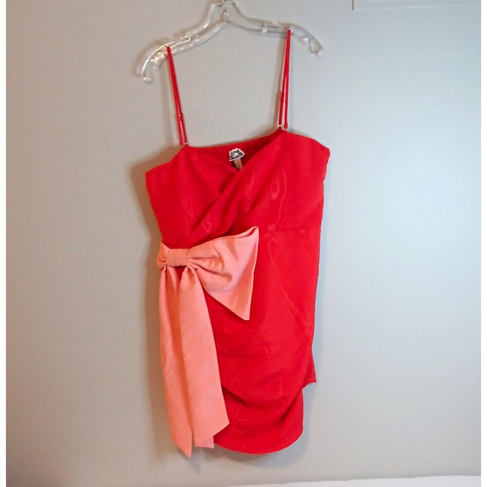 Future Collective Red Satin Mini Dress Pink Bow Sweetheart Spaghetti Straps XL